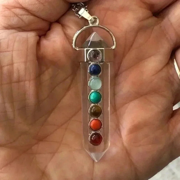 Rainbow Chakra Reiki Healing Real Stone Necklace NWT - Picture 1 of 5